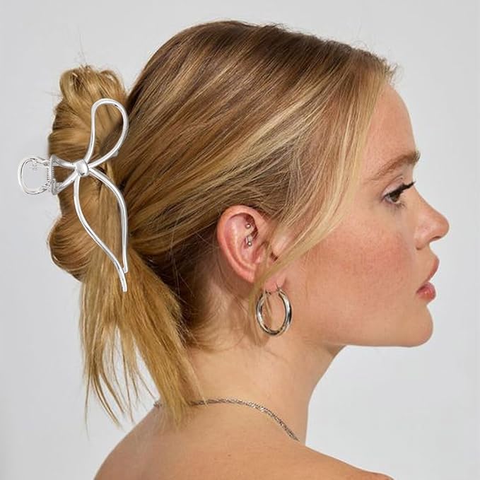 CAKURE Bow Hair Claw Clips Gold Metal Hair Clips Medium Hair Jaw Clamps Stylish Hair Accessories for Women and Girls (Pack of 2)