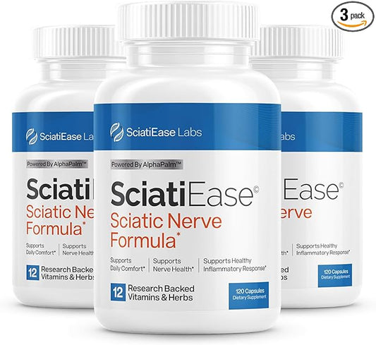 SciatiEase Sciatic Nerve Health Support Supplement - Nerve Support Formula with AlphaPalm, Pea, Vitamin B Complex, Alpha Lipoic Acid 300mg - 3 Bottles