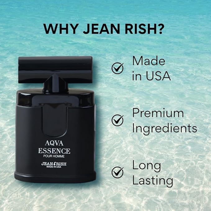 Jean Rish Aqva Essence Eau De Toilette - Perfume for Men (3.4 Fl Oz / 100ml) with Bergamot, Rosemary & Patchouli Notes - Long Lasting and Luxury Fragrance, Made in USA