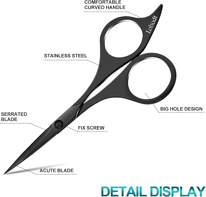 Professional beard scissors, 4.9-inch (black) small pointed stainless steel hairdressing scissors, Moustache Trimming，suitable for personal care and beauty of both men and women