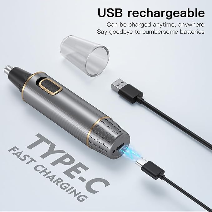 Nose Hair Trimmers for Men，Rechargeable Hair Trimmer 2 in 1 Painless Multifunctional Ear and Nose Hair Trimmer with IPX7 Waterproof Dual Edge Blades (Grey)