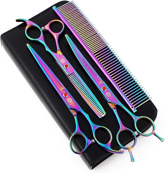 Purple Dragon 7.0 inch Rhinestone Decoration 3PCS Pet Grooming Scissors Dog Hair Cutting & Thinning Shears Set