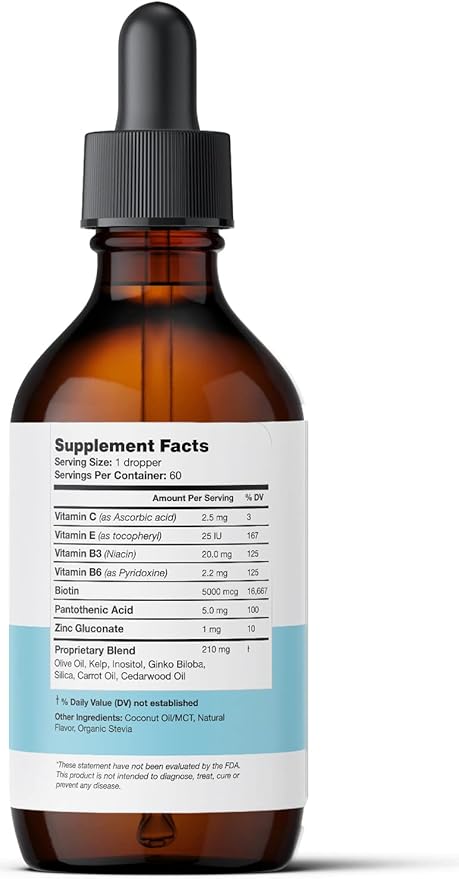 Ultra6 Nutrition Liquid Biotin with Hair Vitamins - Vitamin C, E, B6 & Organic Coconut Oil - Liquid Biotin for Hair, Skin, Nails and Immunity Support