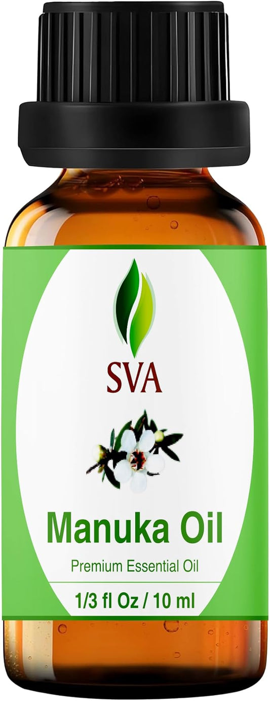 SVA Manuka Essential Oil – 1/3 Fl Oz – 100% Natural Manuka Oil - for Diffuser, Hair Care, Face, Skin Care, Aromatherapy, Scalp and Body Massage, Soap and Candle Making