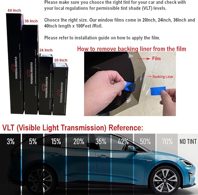 United Window Tint 2Ply Nano Carbon 40" in 100'Ft Charcoal 50% VLT Privacy Window Tint for Car, Home, Blocks UV/IR Rays, Reduce Heat & Glare - Adhesive Film - Lifetime Color Stability