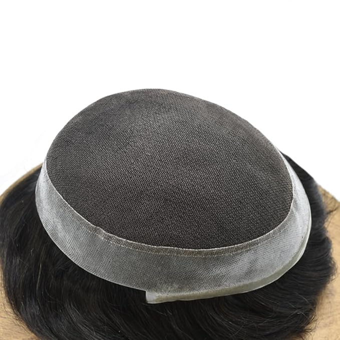 FACE MIRACLE Toupee for Men French Lace Hairpiece Human Hair Replacement System Skin PU Mens Toupee Hair Wigs for Man V-Looped Front Hair Prosthesis 6"X9" 1#JET BLACK