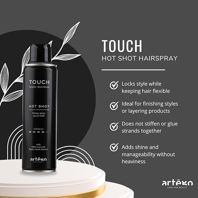 Artègo TOUCH Hot Shot Hairspray (8.5 fl oz) – Medium to Strong Hold Finishing Spray for Long-Lasting, Frizz-Free Styles