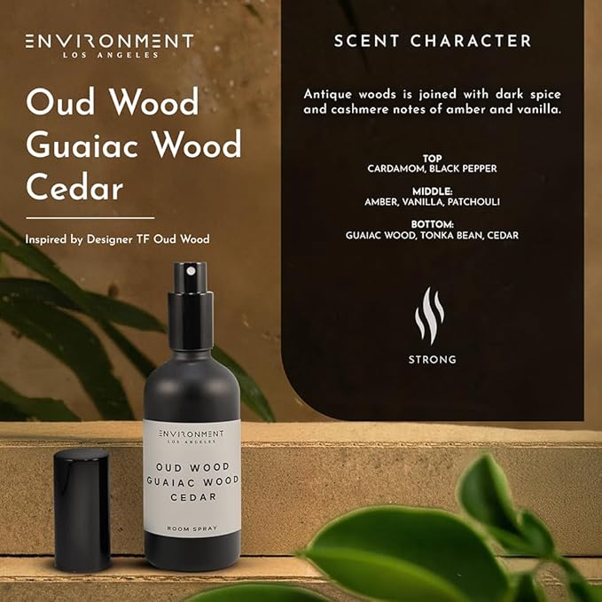 ENVIRONMENT Inspired by Designer TF Oud Wood Room Spray, 100ml Air Freshener (Oud Wood | Guaiac Wood | Cedar) Home Fragrance Accessories, Room Perfume, Room Deodorizer, Vegan & Cruelty-Free