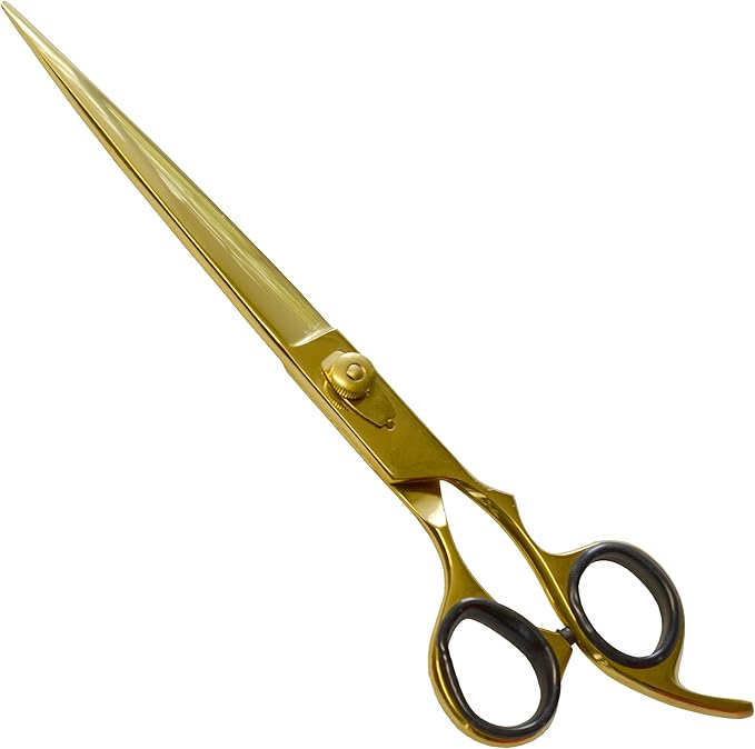 ANDUSTRIAL - Professional Hair Cutting And Thinning Pet Grooming Scissors/Shears For Dogs, Cats - Premium Carbon Steel Quality - Smooth And Sharp - 8.5 Inch, Half Gold