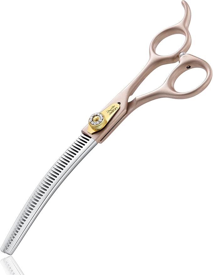 JASON Updated Curved Thinning Shears - 7” Professional Dog Grooming Scissors, 440C Stainless Steel, Adjustable Screws, 20%-25% Thinning Rate Christmas Gift