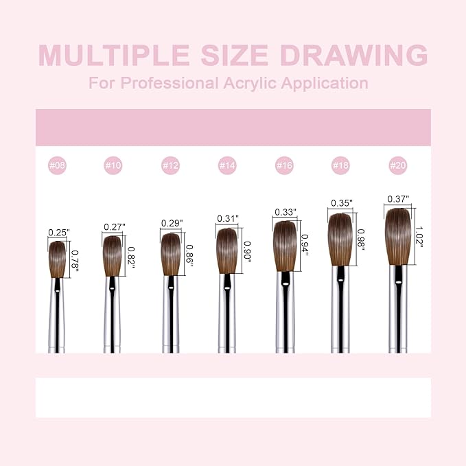 Acrylic Nail Brush Size #18, 100% Pure Kolinsky Nail Art Brushes for Acrylic Application, Sturdy Starry Handle Oval Shaped Nail Design Tools for Professional Manicure DIY, Pink