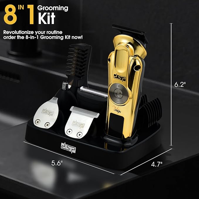 DSP Men's Grooming Kit, Beard Trimmer for Men, Nose Trimmer, Body Trimmer, Foil Shaver, T-Blade, Mustache, Cordless Hair Trimmer, IPX6 Waterproof,2 Speeds Adjustable, Gift for Men (Gold)