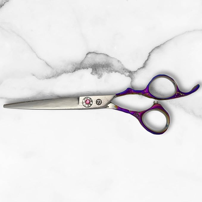 Saki Kohana Damascus Steel Hair Cutting Shears, 61-63 HRC Hardness, Japanese Convex Blade