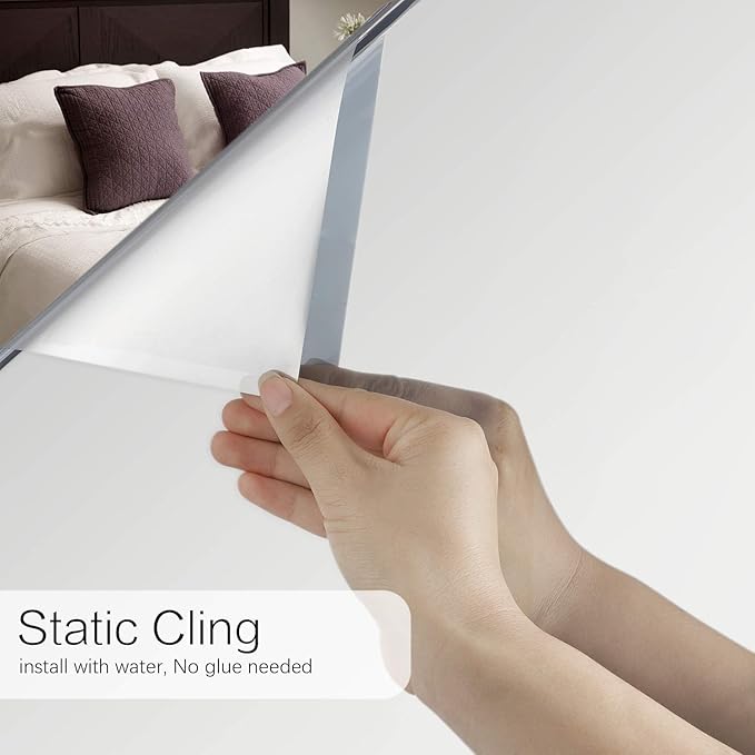 Volcanics One Way Window Privacy Film with Installation Tools, Sun Blocking Window Tinting Film for Home Heat Control Mirror Tint Film Static Cling 35.4 x 78.7 Inches, Silver