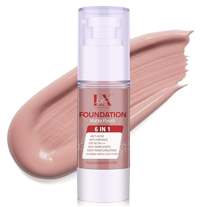 6-in-1 Makeup Infused with 1% Hyaluronic Acid- Matte + Poreless Liquid Foundation For A Glowing & Soft-Focus Look, Suitable for All Skin Types (301 Medium, Moisturizing Foundation)