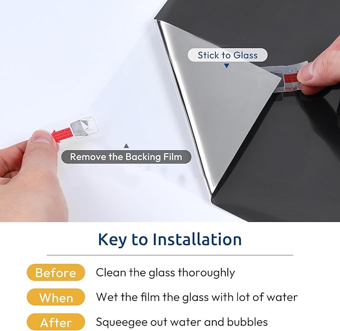 rabbitgoo Window Privacy Film One Way Window Tint for Home, Removable Reflective Heat Sun Blocking Anti UV Glass Door Covering, Mirror Tinting Film House Office, 17.5 in X 16.4 Feet, Black Silver