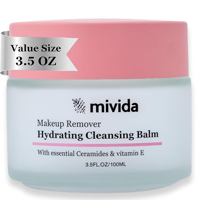 mivida Makeup Melting Cleansing Balm, Waterproof Makeup Remover with Ceramides, Vit E & Hyaluronic-Acid, Hydrating and Gentle Cleanser for Norished Skin, value Size 3.5 fl oz