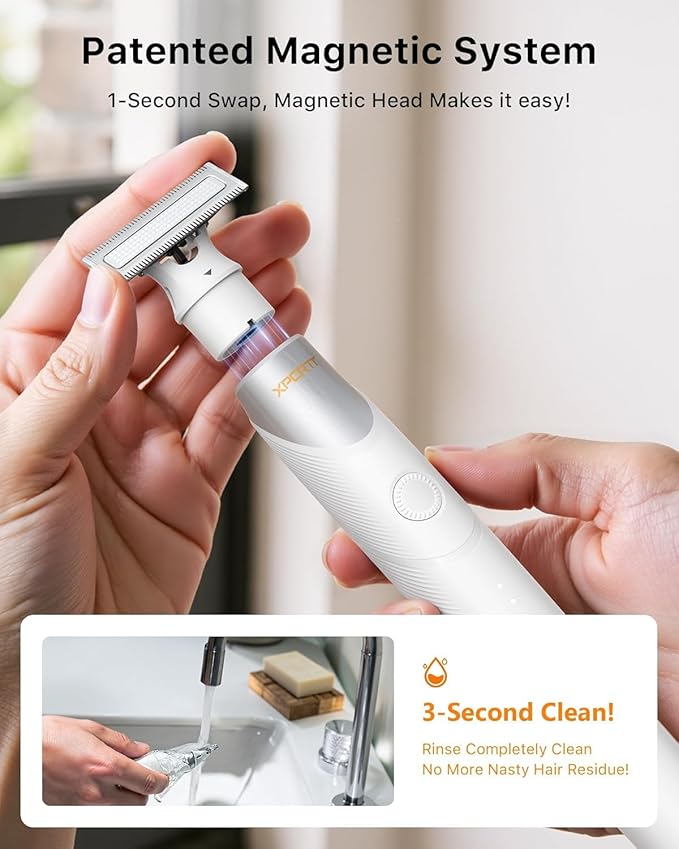 Electric Groin & Body Hair Trimmer - Painless Beard Razor for Men, All-in-One Body Groomer, Waterproof Wet/Dry Men's Ball Shaver with Magnetic Head, USB-C Charging, Easy Claen, White(Lite)