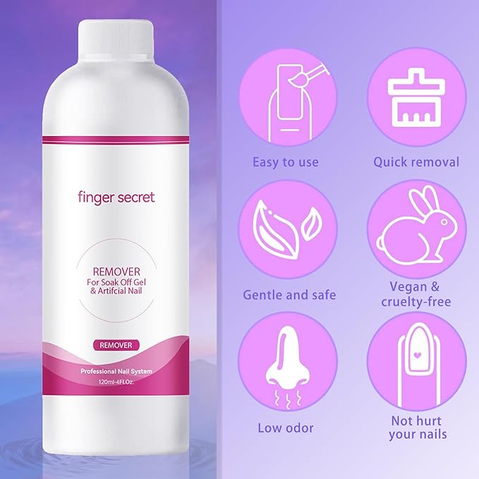 Nail Polish Remover 4Fl.Oz Nail Polish Remover Kit Professional Nail Glue Remover Quickly & Easily Remove Dip Powder Artificial Nails,Glitter Polish,Builder gel,poly gel acrylic powder.