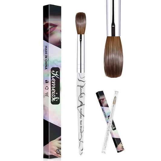 Acrylic Nail Brush Size 16,KEMEISI 100% Pure Kolinsky Nail Art Brushes Sturdy Marble Handle Oval Shaped Acrylic Powder Nail Design Tools for Professional Manicure DIY Home Salon (White)