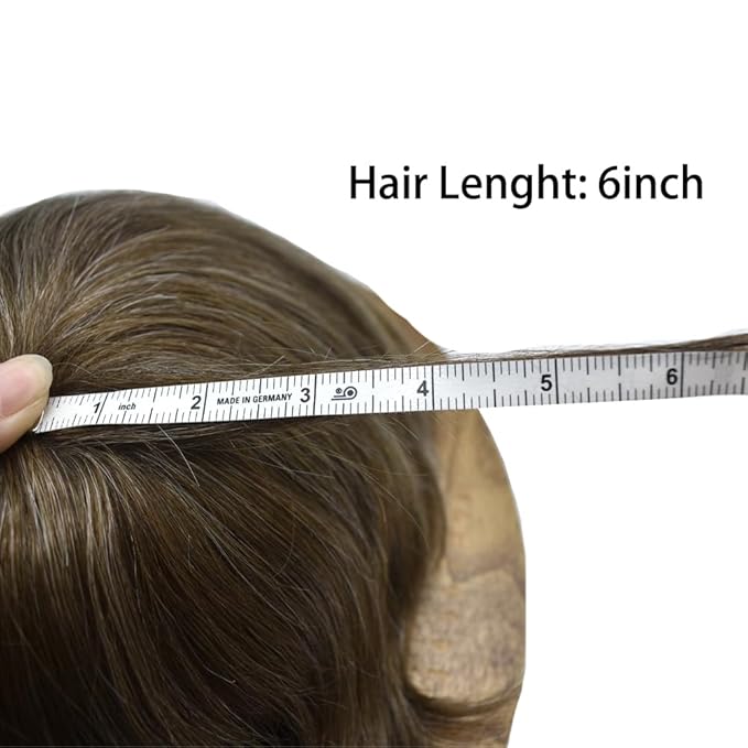 Mens Toupee Human Hair Piece French Lace Toupee for Man Hair System Indian Human Hair Replacement Systems V-Looped PU Front Hairpieces 8"X10" #550 5# MEDIUM LIGHT BROWN WITH 50% SYNTHETIC GREY
