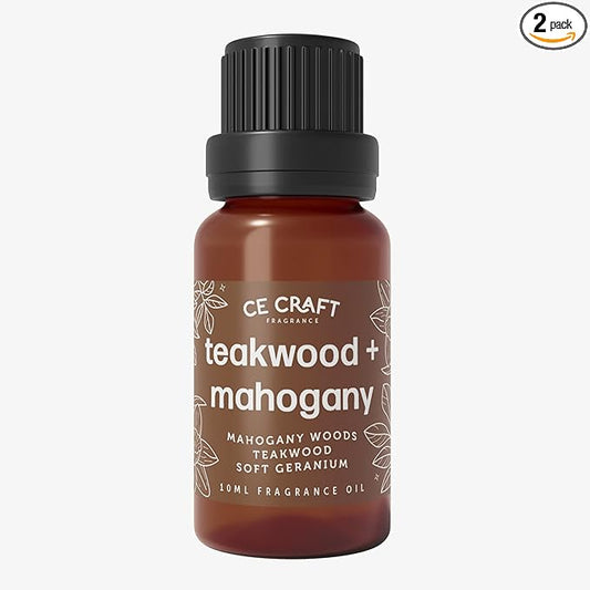 CANDECraftCo Premium Fragrance Oil – Diffuser Oils Fragrances Scented for Home, Candle Soap Making Supplies, Aromatherapy Blends for House (0.34 Fl Oz) (2-Pack, Teakwood & Mahogany)
