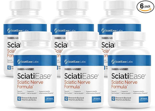 SciatiEase Sciatic Nerve Health Support Supplement - Nerve Support Formula with AlphaPalm, Pea, Vitamin B Complex, Alpha Lipoic Acid 300mg - 6 Bottles