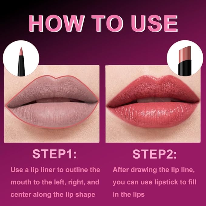 AMY'S DIARY 2Pcs Red Lipstick and Lip Liner Combo, Lip Liner and Lip Stick Kit for Women, Matte Lip Pencil and Smooth Hydrating Lipstick, Non-Stick Lip Makeup Set (02#Warm Rosewood)