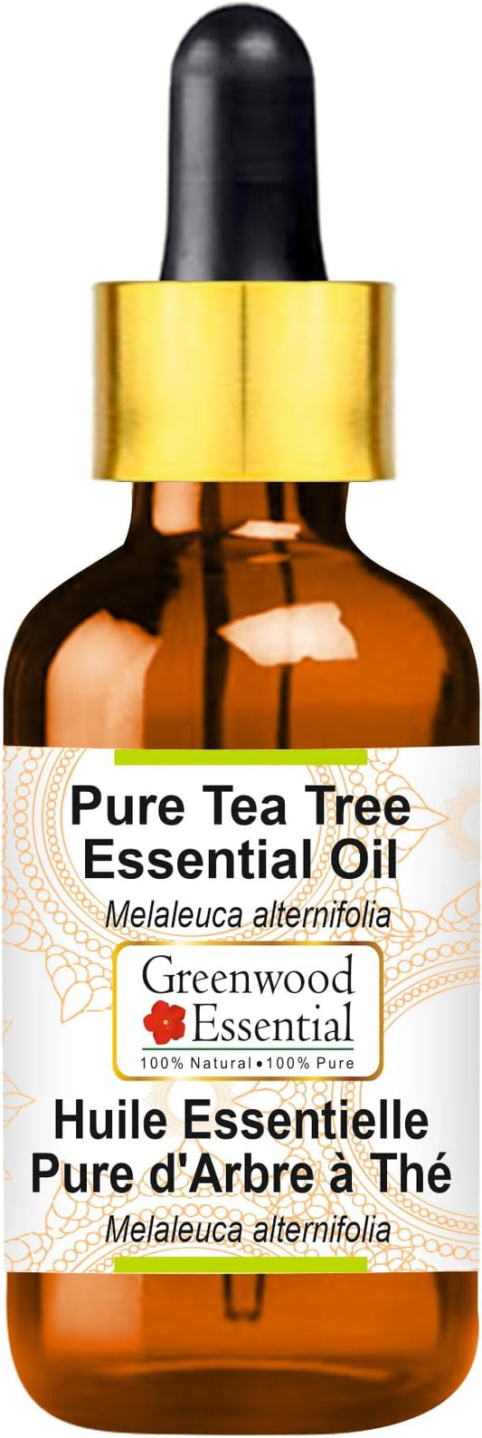 Greenwood Essential Tea Tree Essential Oil (Melaleuca alternifolia) with Glass Dropper | Pure | Non-Sticky | Non-Greasy | Lightweight | Men & Women | All Skin Types | Steam Distilled 15ml (0.50 oz)