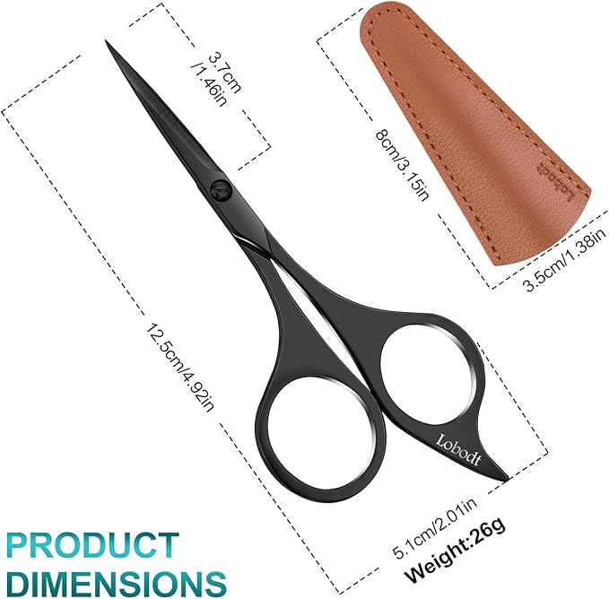 Professional beard scissors, 4.9-inch (black) small pointed stainless steel hairdressing scissors, Moustache Trimming，suitable for personal care and beauty of both men and women