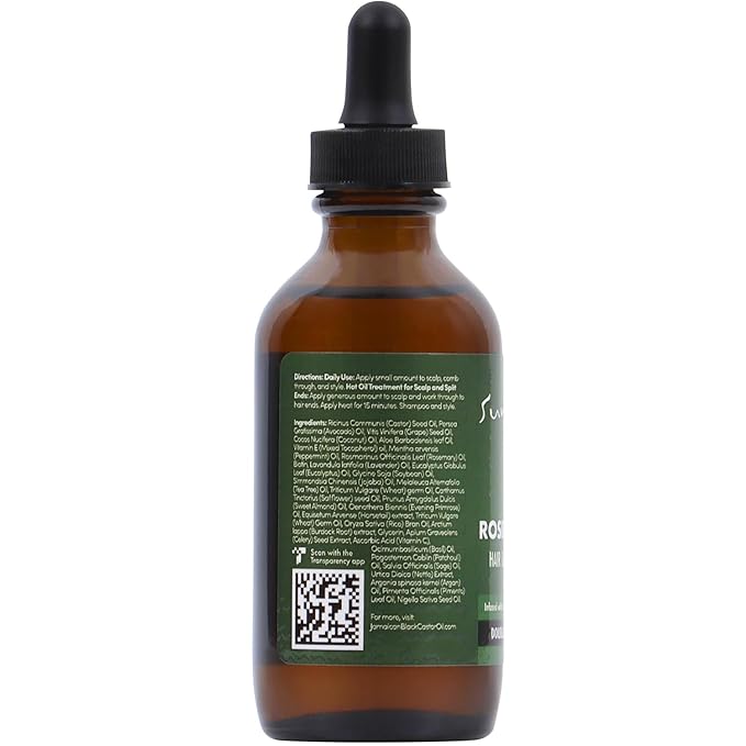 Sunny Isle Rosemary Mint Hair and Strong Roots Oil 3oz | Infused with Biotin & Jamaican Black Castor Oil | Strengthen and Nourish Hair Follicles | Dry Scalp, Split Ends