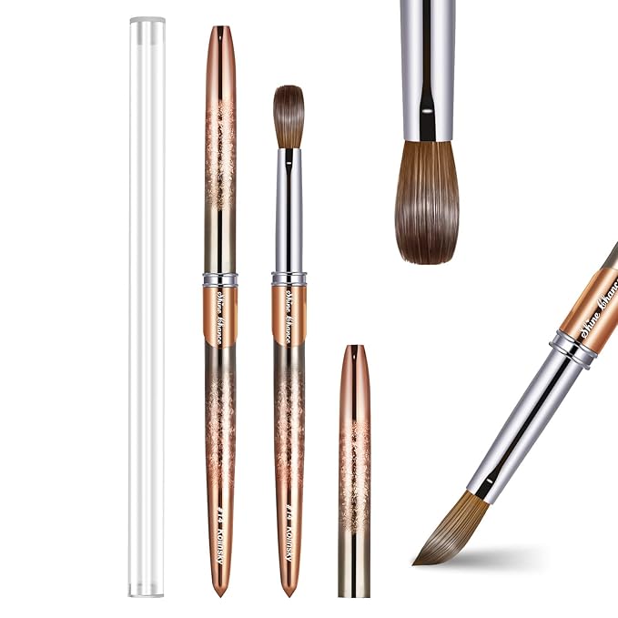 Acrylic Nail Brush Size 14, 100% Real Kolinsky Art Nail Brush for Acrylic Powder Application, Handmade Women Manicure Nail Extension Tool for Professional DIY Home Salon and Beginners