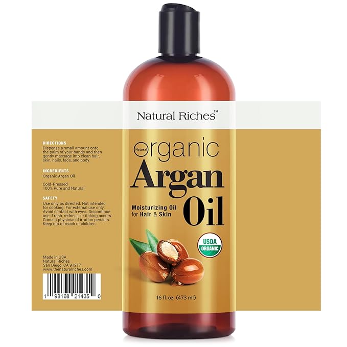 Natural Riches Organic Argan Oil of Morocco 16oz Penetrating Hair oil Deep Moisturizing Serum for Dry, Damaged & Coarse Hair pure Moroccanoil Cold Pressed for Hair, Face and Body