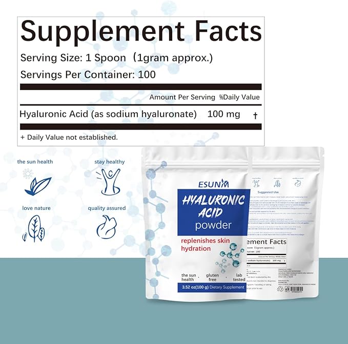 Hyaluronic Acid Powder for Skin Care,Low Molecular Weight, Cosmetics Grade | Skin Hydration and Moisture Support Supplements,Water Soluble Moisturizing Ingredient for DIY Facial Serum 3.52 oz