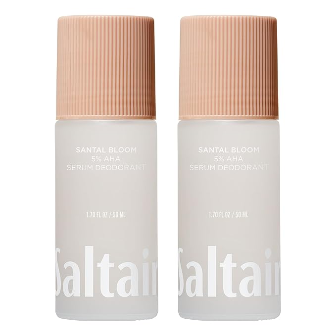 Saltair Serum Deodorant Santal Bloom 2 Pack. 5% AHA Formula. Lactic Acid and Mandelic Acid Deodorant. Aluminum Free Odor Control for Women and Men. Travel Essentials, 2x 1.7oz Roll On