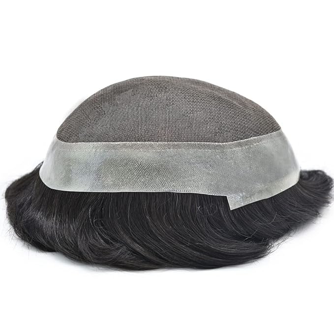 FACE MIRACLE Hair System for Men French Lace Mens Toupee Human Hair Replacement System Lace with PU Toupee for Men Male Hair Piece Wigs 8"X10" 1B# OFF BLACK