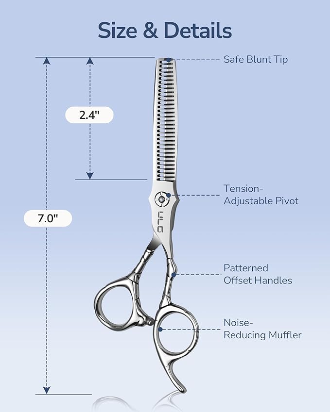 ULG Professional Hair Thinning Scissors 7" Japanese Stainless Steel Hand-Honed Salon Barber Scissors for Stylist & Home Use, Texturizing Shears for Men & Women, Ergonomic Design with Patterned Handles