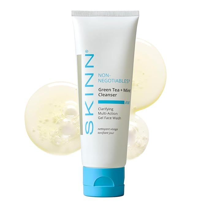 SKINN Daily Morning Face Wash, Green Tea + Mint Cleanser, 4oz - Gentle Exfoliating Facial Cleanser for All Skin Types - Formulated with Antioxidant & Botanical Oils & Salicylic Acid
