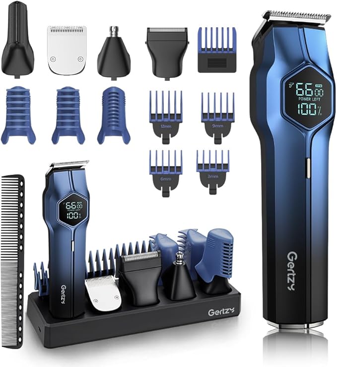 5-in-1 Electric Beard Trimmer Body Hair Trimmer Kit, Professional Cordless Hair Clippers for Men Rechargeable, IPX7 Waterproof Mens Grooming Kit for Face, Mustache, Body, Nose, Gifts for Men (Blue)