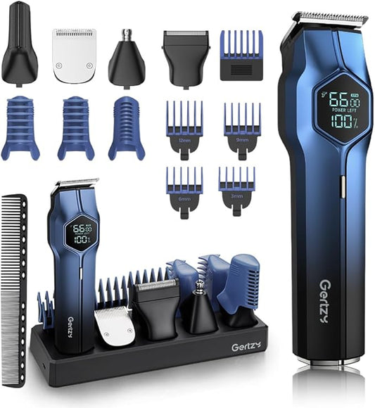 5-in-1 Electric Beard Trimmer Body Hair Trimmer Kit, Professional Cordless Hair Clippers for Men Rechargeable, IPX7 Waterproof Mens Grooming Kit for Face, Mustache, Body, Nose, Gifts for Men (Blue)