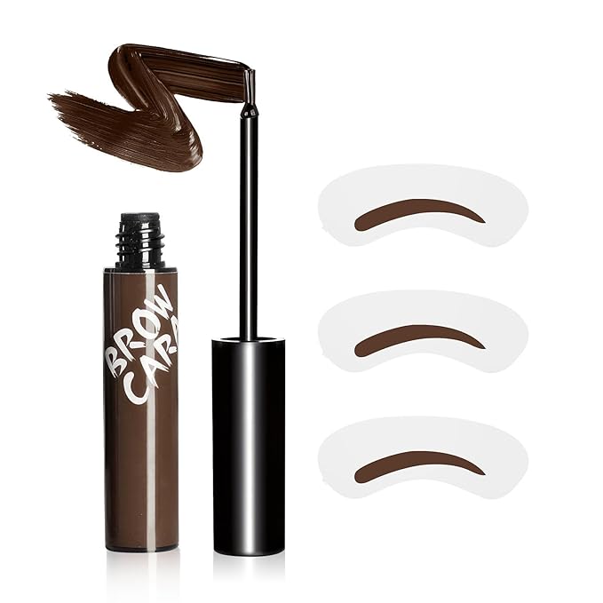 Brow Tattoo Peel Off Tint - Brow Gel Eyebrow Tattoos Waterproof, Eyebrow Gel Tint with Eyebrow Stencils Long-Lasting Makeup, Eye Brow Pencils Create Full Voluminous Brows for Women (Dark Brown)