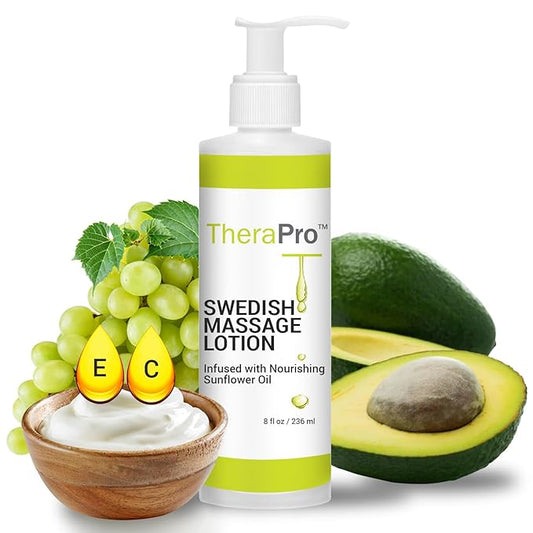 Swedish Massage Lotion by TheraPro - 8 oz. - Unscented, Water Dispersible - Swedish Deep Tissue for Massage Therapy - Smooth Glide No Sticky Residue - Professional Lotion