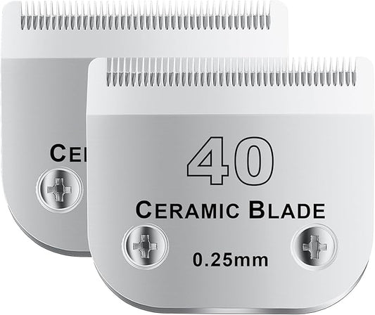 40# Detachable Pet Dog Grooming Clipper Ceramic Blade,Compatible with Andis Size 40 Cut Length 1/100"(0.25mm),Compatible with andis/wahl/Oster Dog Clippers 2PCS