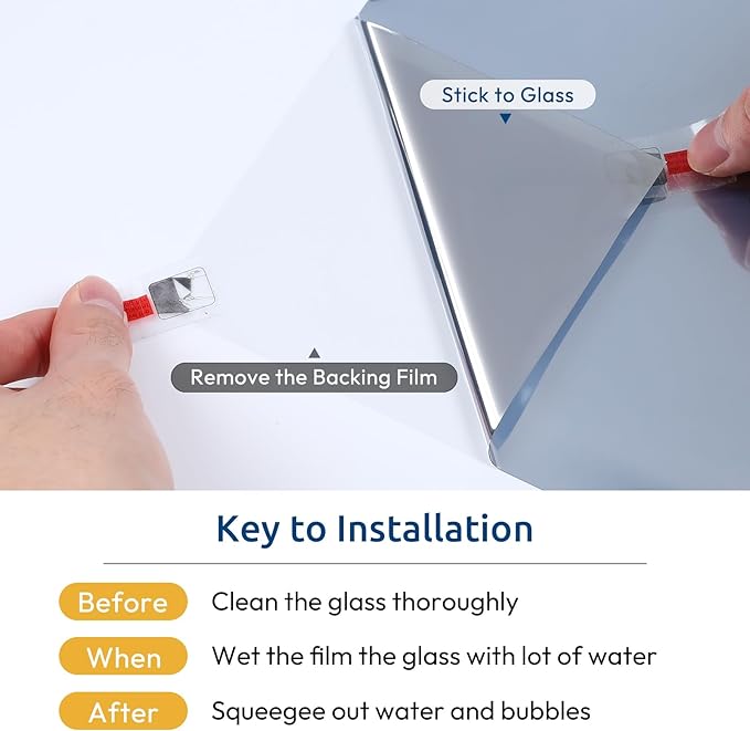 rabbitgoo Window Privacy Film One Way Window Tint for Home, Removable Reflective Heat Sun Blocking Anti UV Glass Door Covering, Mirror Tinting Film House Office, 23.6 in X 6.5 Feet, Silver