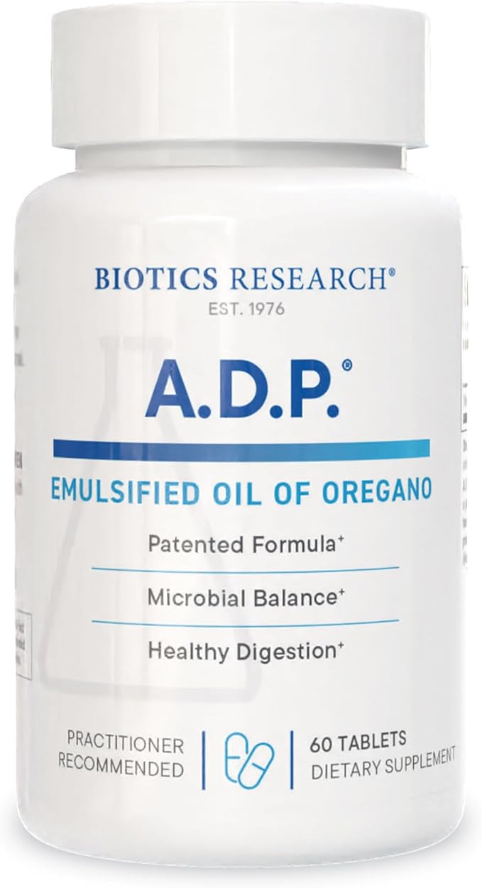 Biotics Research A.D.P. Emulsified Oil of Oregano Tablets for GI Health -Sustained Release for High Absorption Contains Carvacrol, Wild Oregano Oil 50mg/S - Patented Formula -Non GMO –60 Tablets