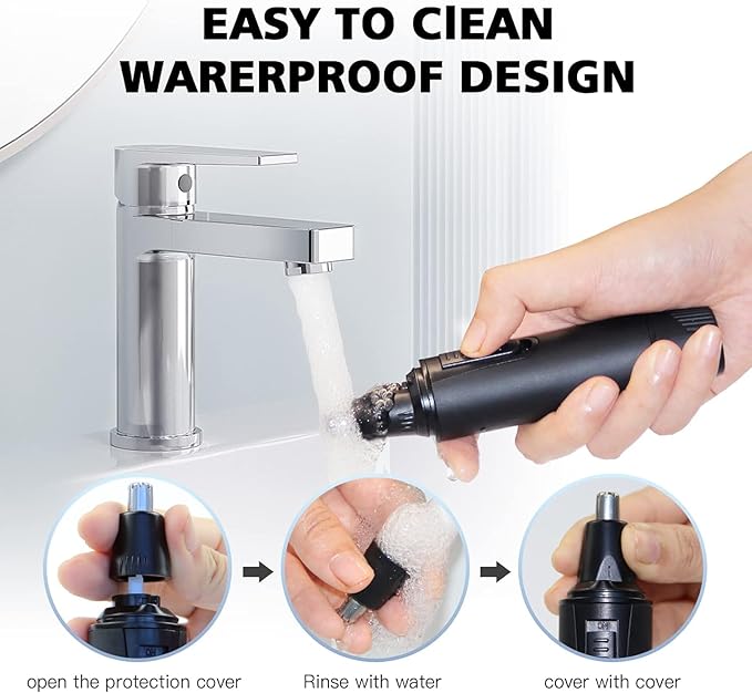 Nose Hair Trimmers for Men，Rechargeable Hair Trimmer 3 in 1 Painless Multifunctional Ear and Nose Hair Trimmer with IPX7 Waterproof Dual Edge Blades (Ink Black)