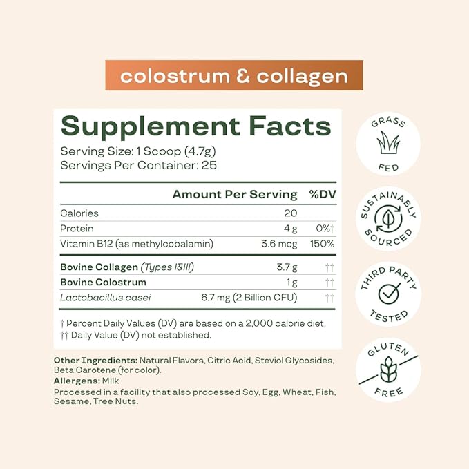 Bloom Nutrition Bovine Colostrum Powder with Vitamin B-12 for Gut Health, Immune Support, Hair Growth & Beauty Supplement | Orange Cream, 25 Servings