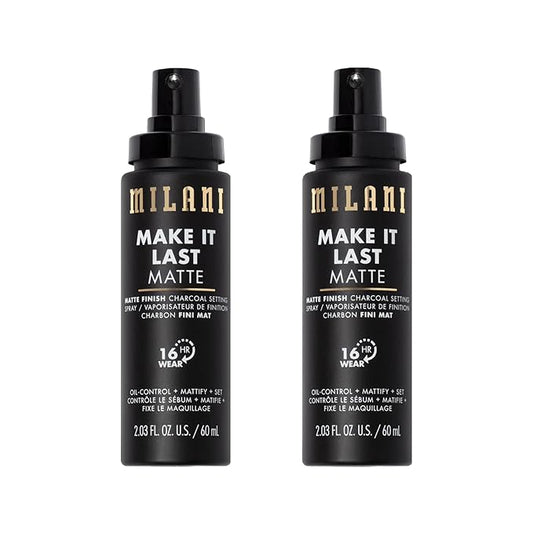 Milani Setting Spray + Primer, Make It Last Matte- Oil Absorbing Charcoal Formula to Control Shine, Matte Finish Setting Spray for Makeup and Primer for Oily Skin, Prime +Correct + Set - 2 Pack