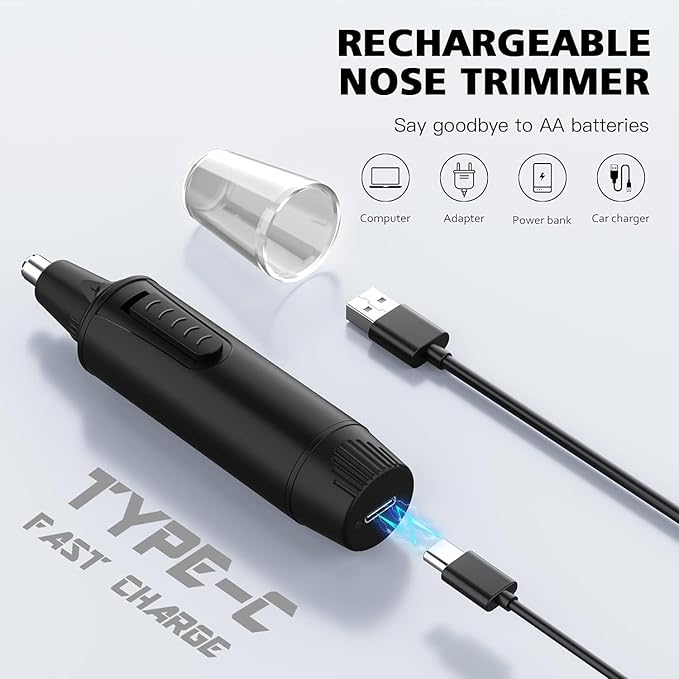 Nose Hair Trimmers for Men，Rechargeable Hair Trimmer 3 in 1 Painless Multifunctional Ear and Nose Hair Trimmer with IPX7 Waterproof Dual Edge Blades (Ink Black)