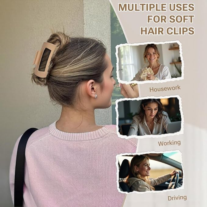 Silicone Hair Clips, Cloud Hair Pins for Women, 3.9 inch Soft Hair Claw Clip for Thick/Fine/Thin/Curly Hairstyle, Khaki 3 Pack